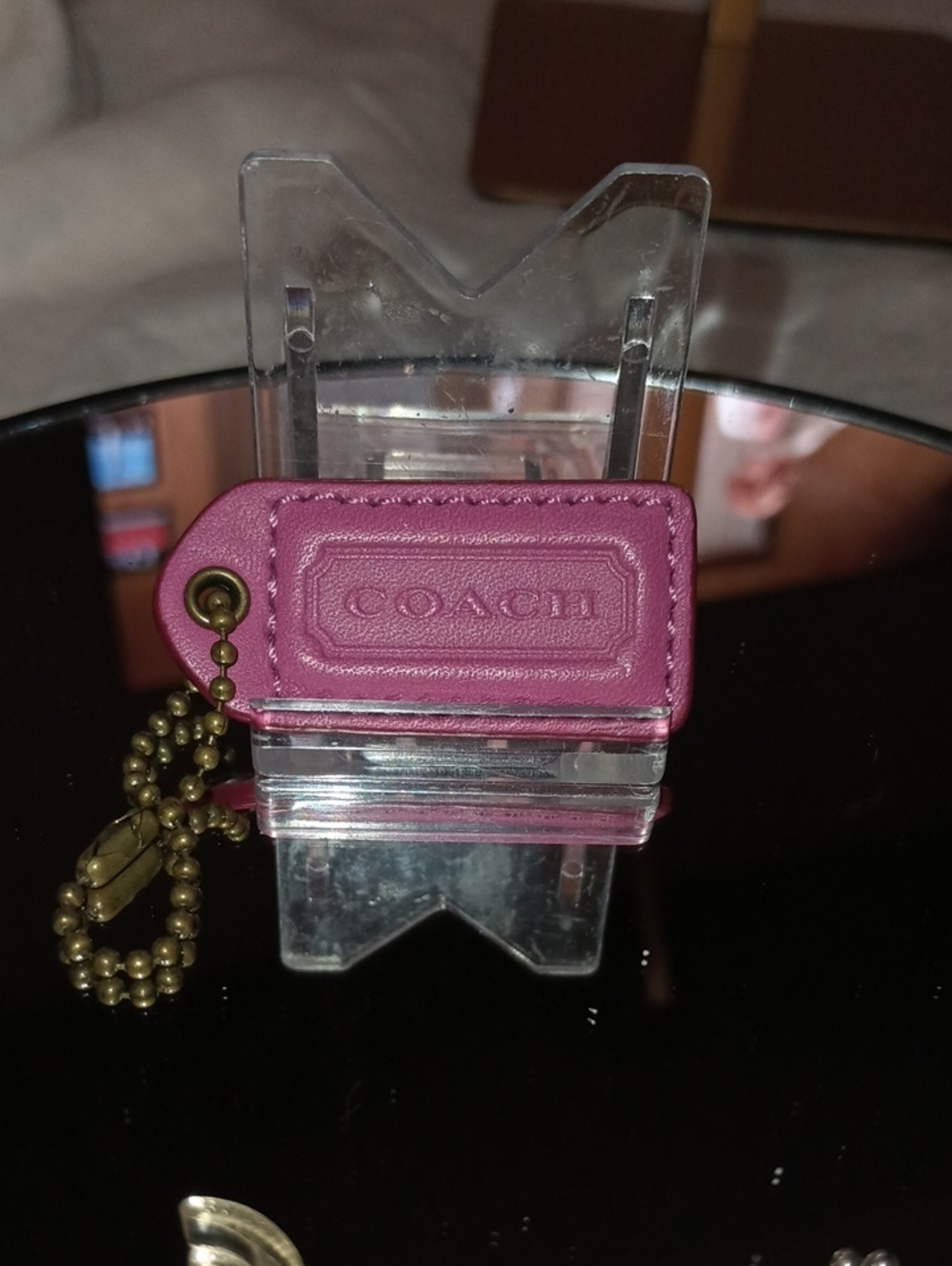 Coach Hot Pink Leather Hang Tag With Red Edgecoat